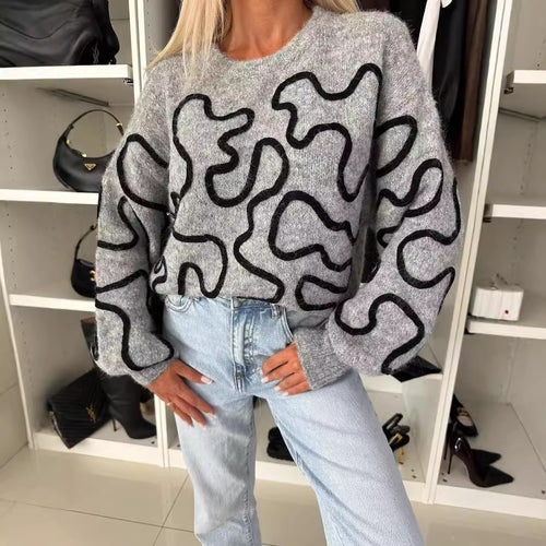 Damen kuscheliger Strickpullover mit kreativem Muster R&B