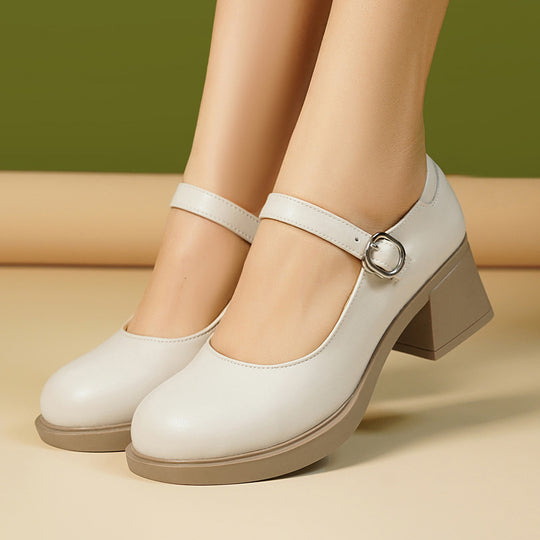 Damen Elegante Blockabsatz Ballerinas mit verstellbarem Riemen R&B