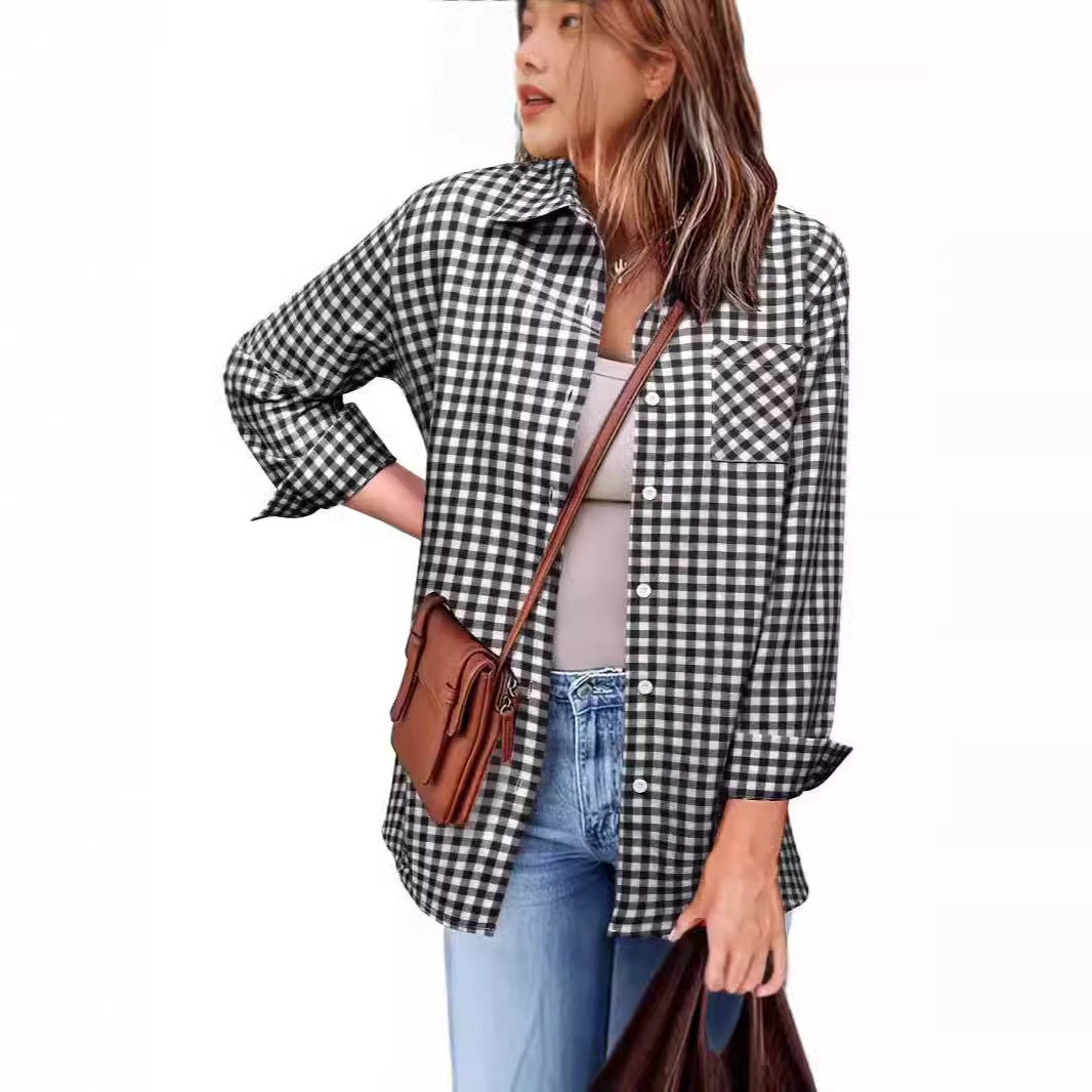Femme Button-Up Gingham Check Shirt R&B