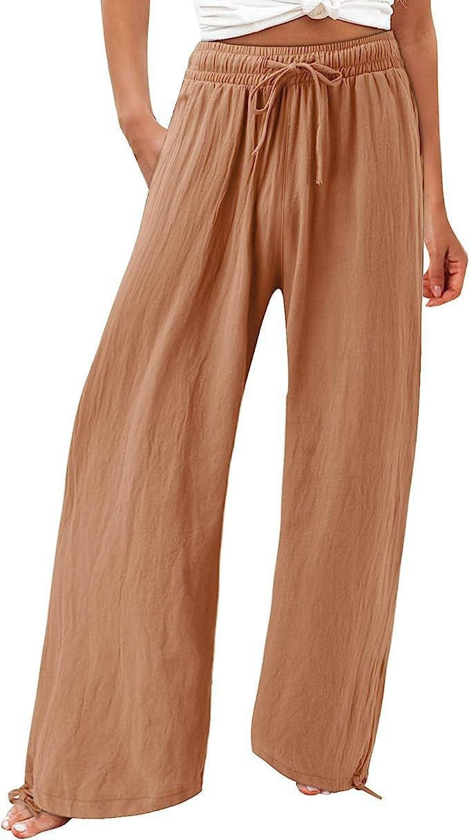 Damen weite Sommerhose mit elastischem Bund und Bindegürtel R&B
