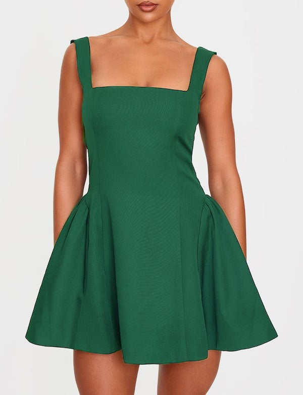 Damen A-Linien Kleid mit quadratischem Ausschnitt und angeschnittenen Taschen R&B