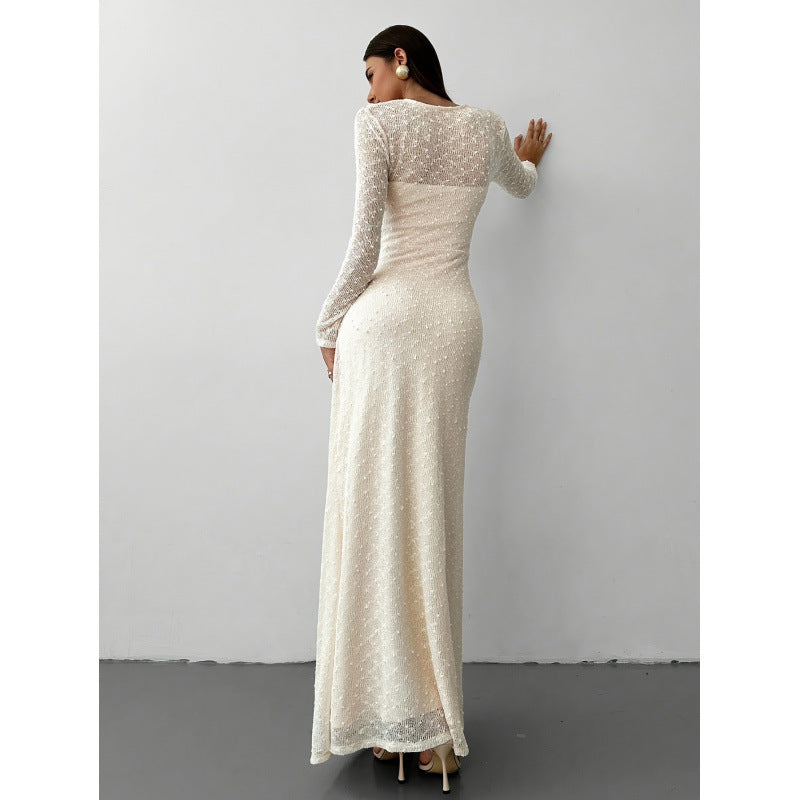 Damen Maxikleid mit transparenten Ärmeln R&B