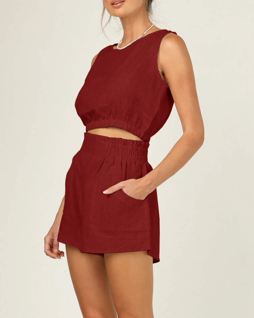 Damen lässiges Set aus topmodernem Oberteil und hohen Shorts R&B
