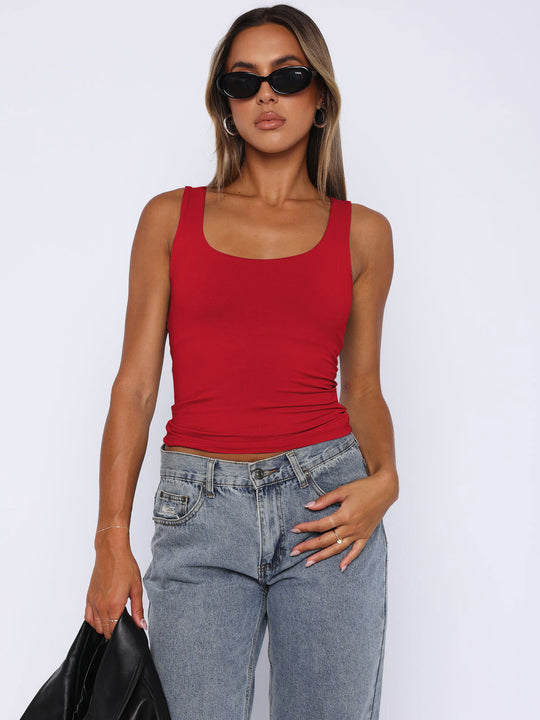 Damen Top mit breiten Trägern und figurbetontem Schnitt R&B