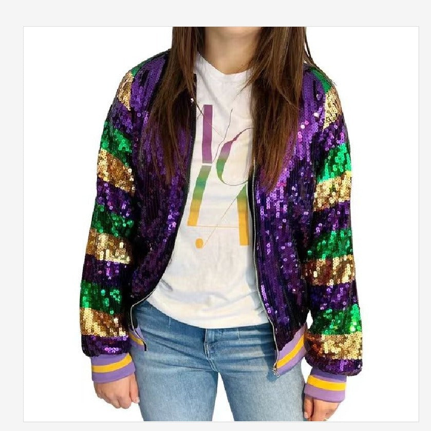 Damen Glitzernde Bomberjacke mit multicolore Pailletten R&B