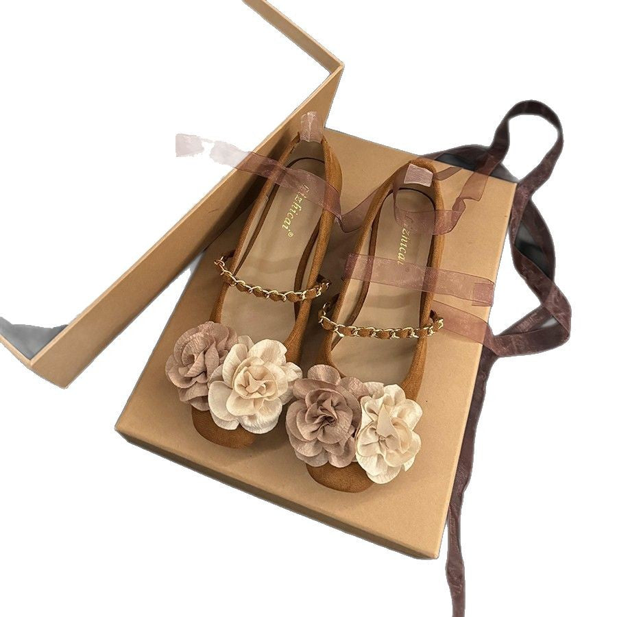 Damen Ballerinas mit floralen Applikationen und komfortablem Blockabsatz R&B