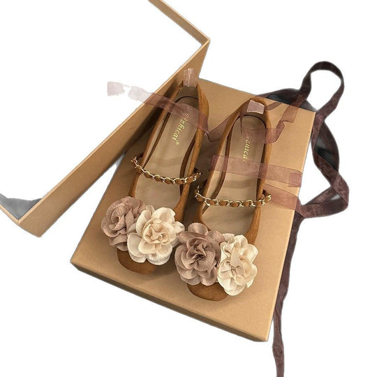 Damen Ballerinas mit floralen Applikationen und komfortablem Blockabsatz R&B