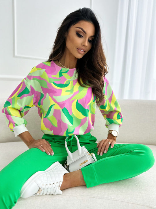 Damen Sweatshirt mit buntem Blumenmuster und lässigem Schnitt R&B