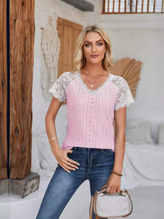 Damen Spitzeneinsatz T-Shirt R&B