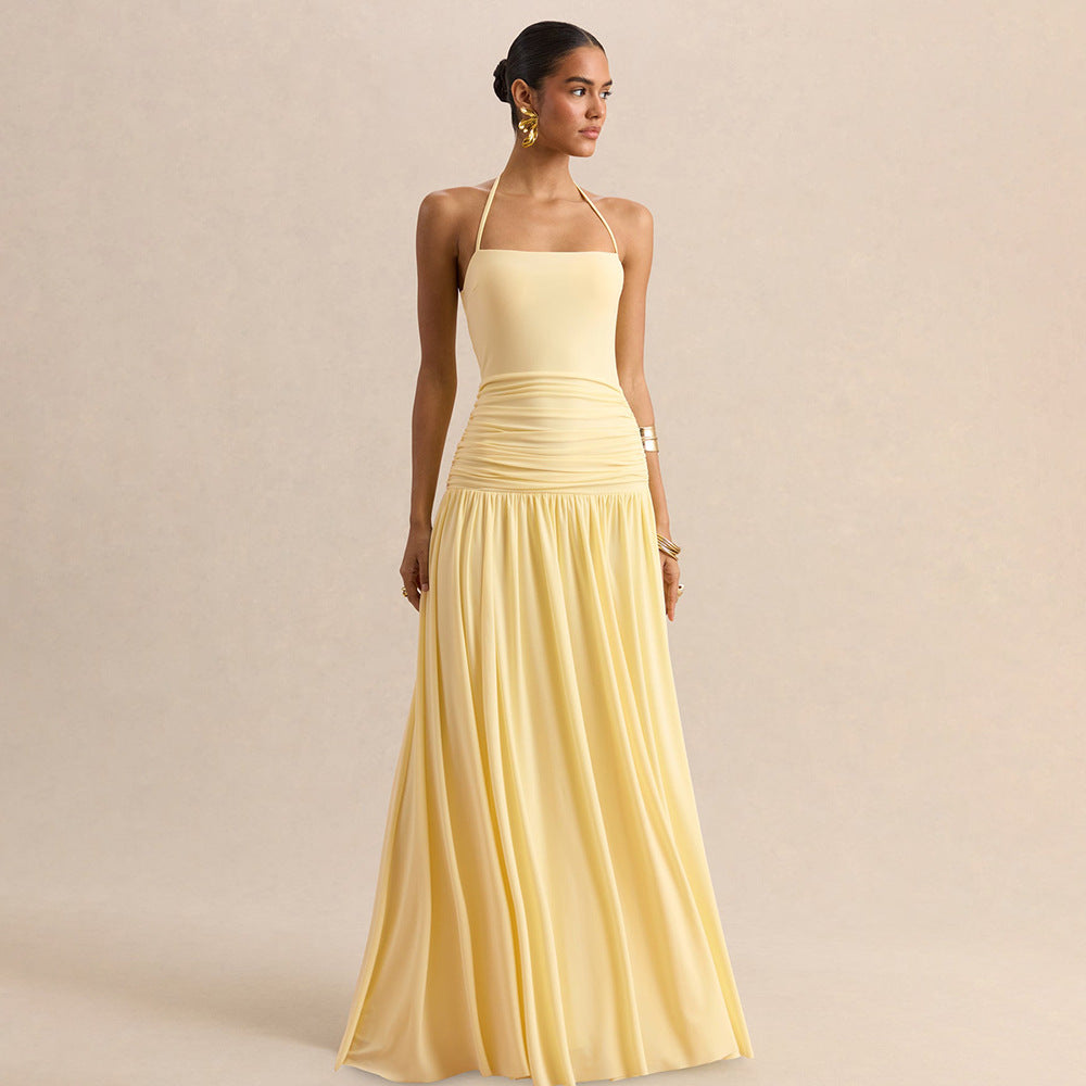 Damen Elegantes Maxikleid mit rüschiertem Oberteil und zarter Silhouette R&B