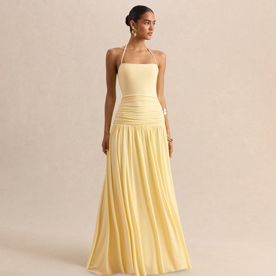 Damen Elegantes Maxikleid mit rüschiertem Oberteil und zarter Silhouette R&B