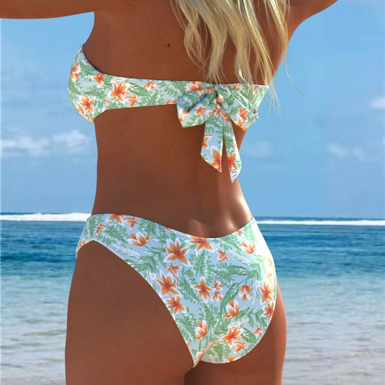 Damen Bandeau-Bikini mit einzigartigem Federmuster und hohem Taillenschnitt R&B