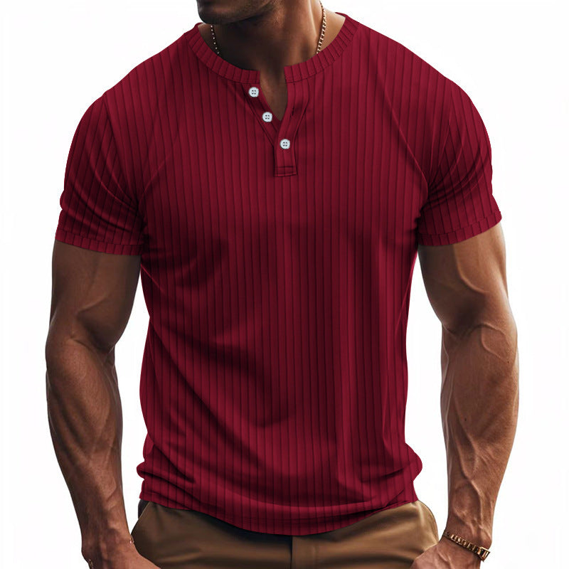 Herren Kurzarm Henley-Shirt mit Streifenmuster und praktischen Knöpfen R&B