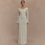 Damen elegantes Maxikleid mit off-shoulder Design und Wickeldetails