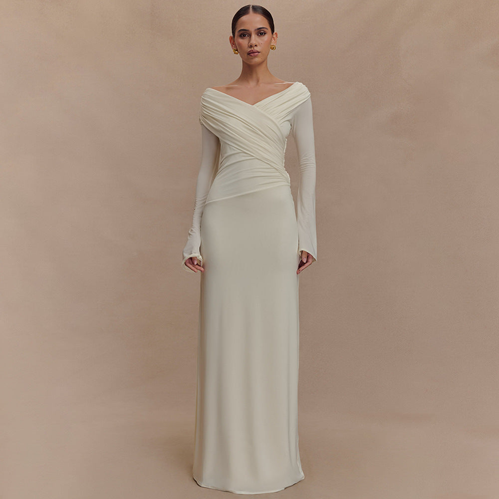 Damen elegantes Maxikleid mit off-shoulder Design und Wickeldetails