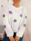 Damen gemütlicher, fluffiger Pullover mit verspielten Blumenapplikationen R&B