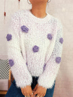 Damen gemütlicher, fluffiger Pullover mit verspielten Blumenapplikationen R&B
