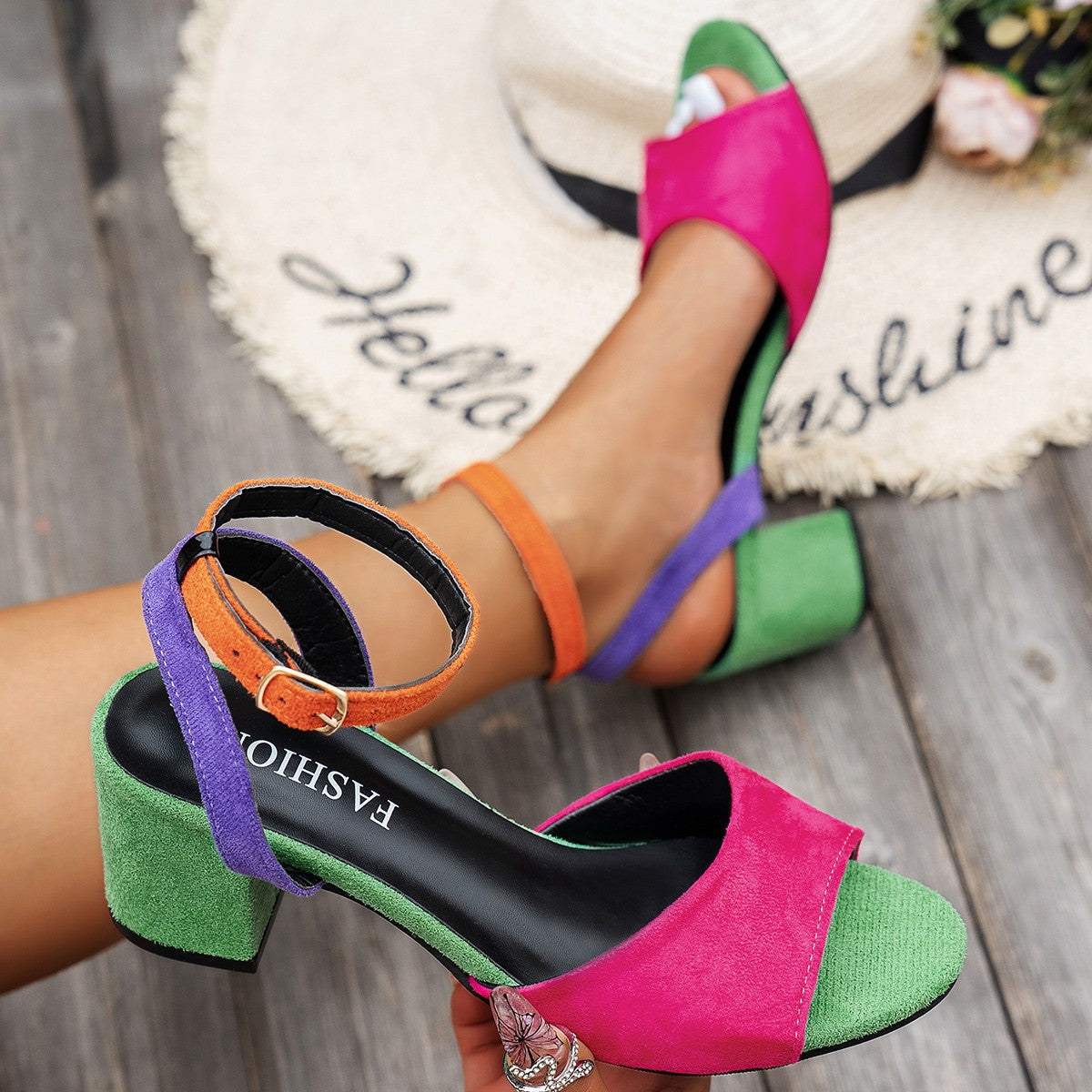 Damen Elegante Sandalen mit verstellbarem Riemen und blockiertem Absatz R&B