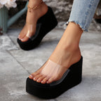 Damen Wedge-Pantoletten mit transparentem Riemendesign und komfortablem Fußbett