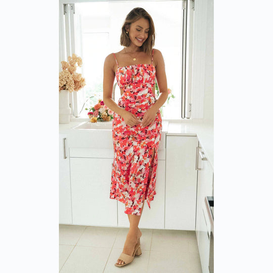 Damen Midi-Kleid mit elegantem Schlitz und figurbetontem Schnitt R&B