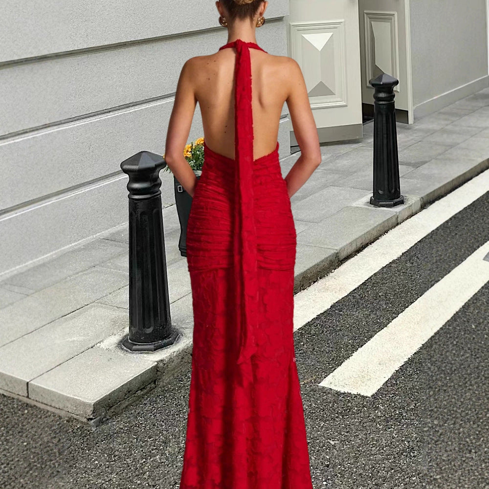 Damen Elegantes Maxikleid mit raffinierten Drapierungen und tiefem V-Ausschnitt R&B