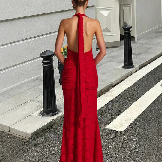 Damen Elegantes Maxikleid mit raffinierten Drapierungen und tiefem V-Ausschnitt R&B