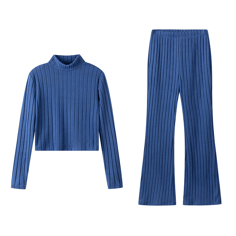 Damen Zweiteiliges Set mit hochgeschlossenem Pullover und ausgestellter Hose R&B