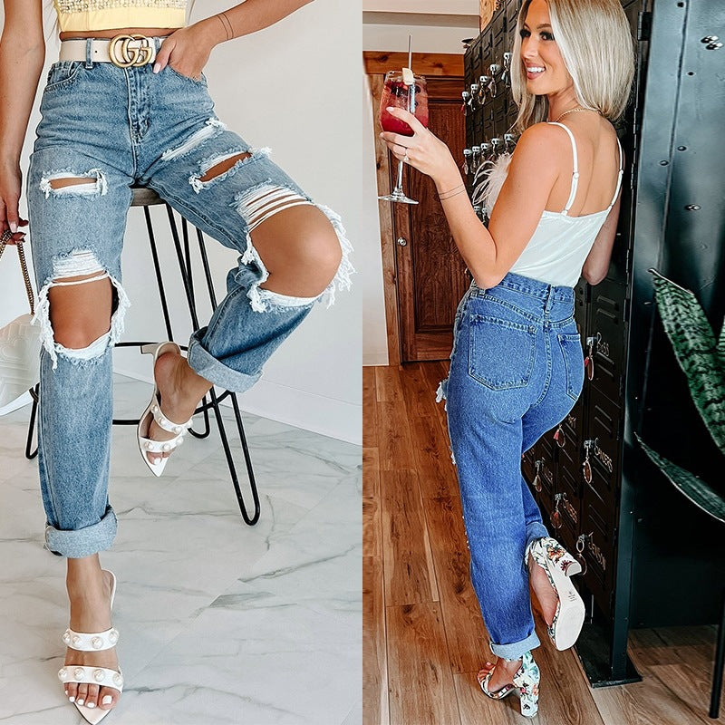 Damen Destroyed Mom-Jeans im lässigen Vintage-Look R&B