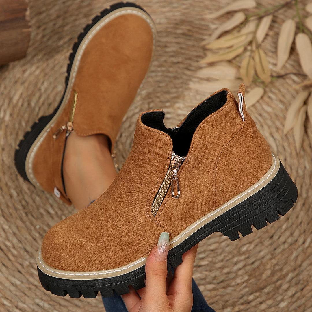 Damen modische Stiefeletten mit seitlichem Reißverschluss und robustem Profil R&B