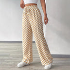 Damen Weite Freizeithose mit kariertem Muster und elastischem Bund R&B