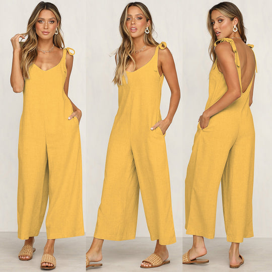 Damen Lässiger Jumpsuit mit verstellbaren Trägern und weitem Bein R&B