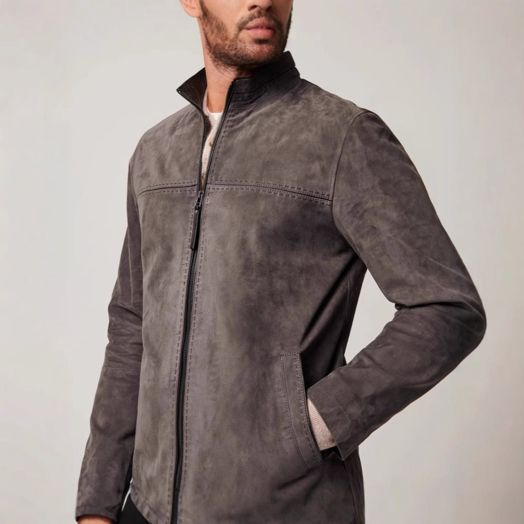 Herren elegante Wildlederjacke mit strukturiertem Design und praktischen Reißverschlusstaschen R&B