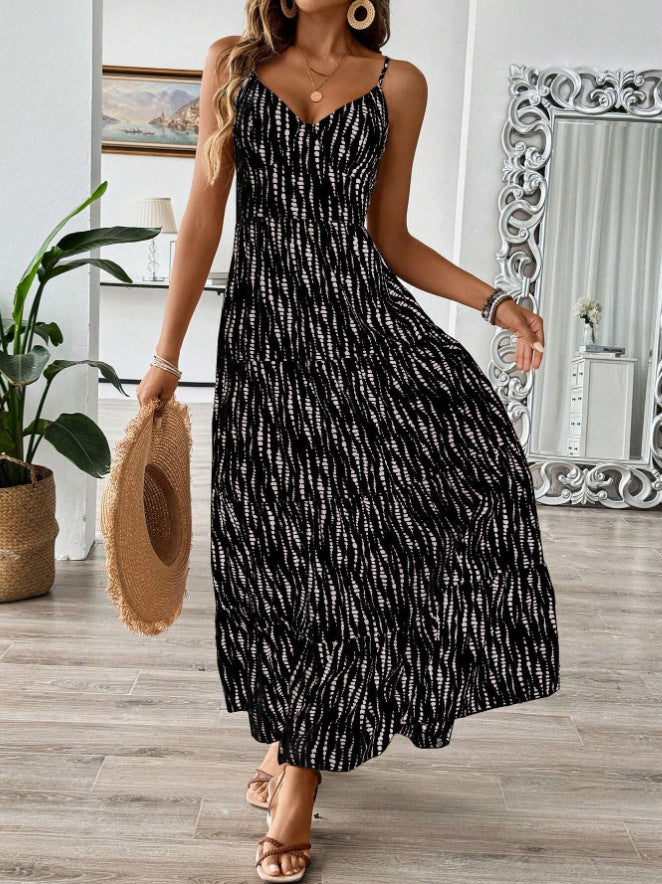 Damen Maxikleid mit elegantem V-Ausschnitt und tierischem Druck R&B