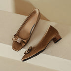 Damen elegante Ballerinas mit modischer Schleife und komfortablem Blockabsatz