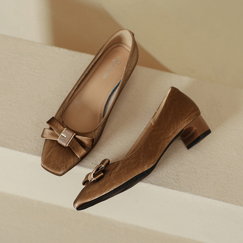 Damen elegante Ballerinas mit modischer Schleife und komfortablem Blockabsatz