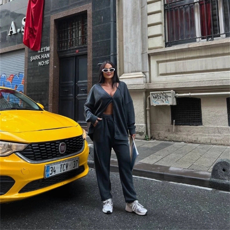 Damen lässiger Oversized Cardigan mit Knöpfen R&B