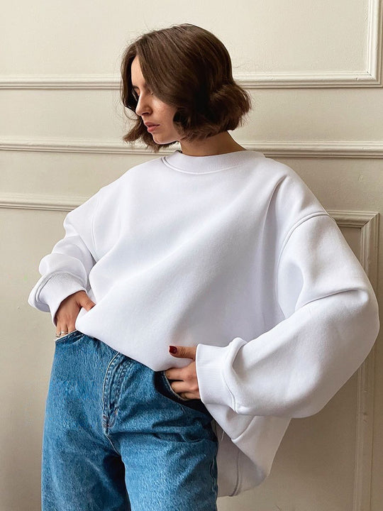 Damen Oversized Sweatshirt im lässigen Stil mit übergroßen Ärmeln und elastischen Bündchen R&B