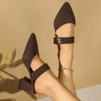 Damen geschlossene Mules mit Blockabsatz und einem eleganten Riemen R&B