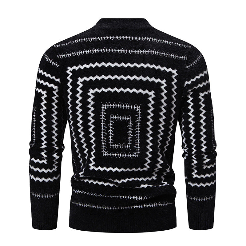 Damen Strickpullover mit geometrischem Muster und hohem Kragen R&B