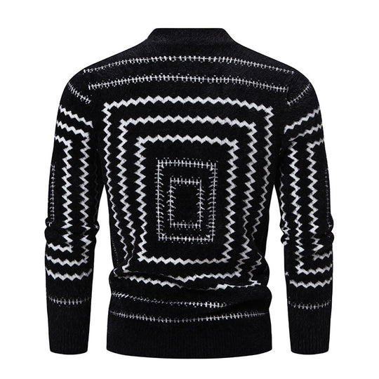 Damen Strickpullover mit geometrischem Muster und hohem Kragen R&B