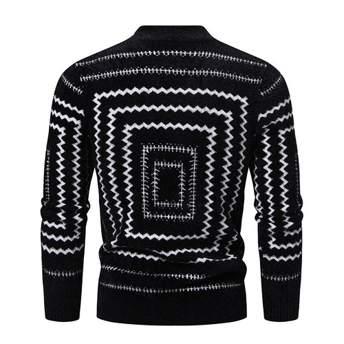 Damen Strickpullover mit geometrischem Muster und hohem Kragen R&B
