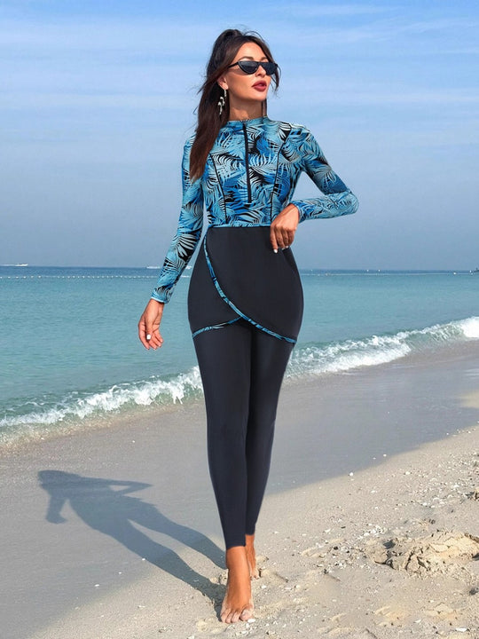 Damen Eleganter Surfanzug mit langem Arm und Wickelrock R&B