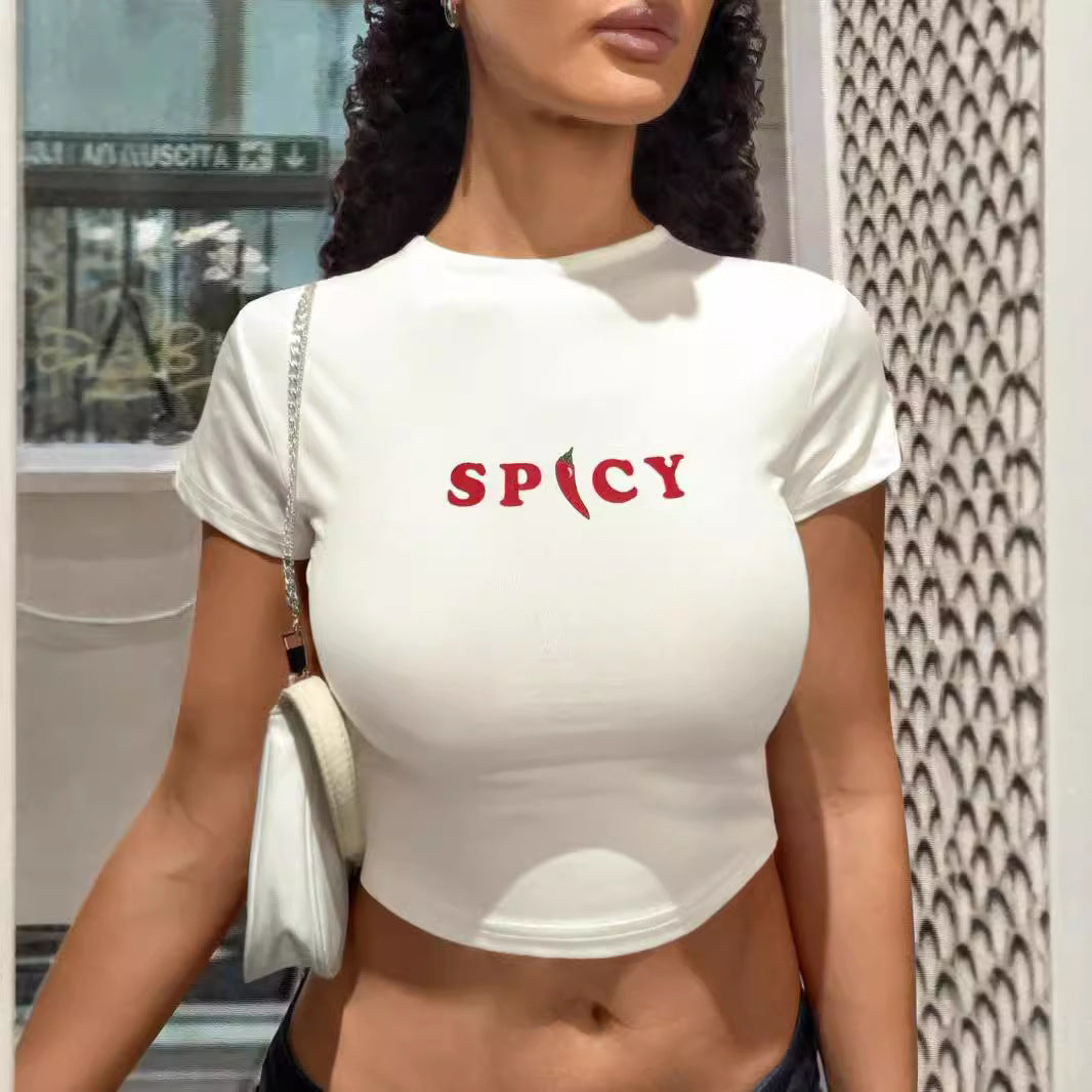 Damen Crop-Top mit kreativem Grafikdesign und modernem Schriftzug R&B