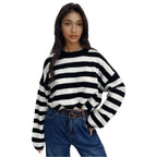 Damen Gemütlicher Ringelpullover mit lässigem Schnitt und tiefem Saum R&B