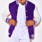 Herren sportliche Collegejacke mit kontrastierenden Ärmeln und Druckknöpfen R&B