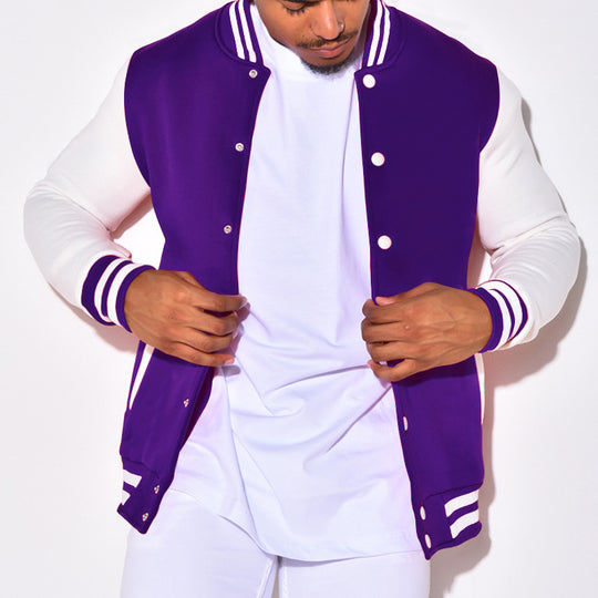 Herren sportliche Collegejacke mit kontrastierenden Ärmeln und Druckknöpfen R&B