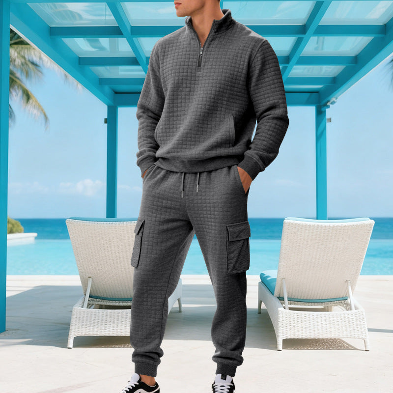 Herren Funkelndes Freizeit-Ensemble mit hohem Kragen und praktischen Taschen R&B