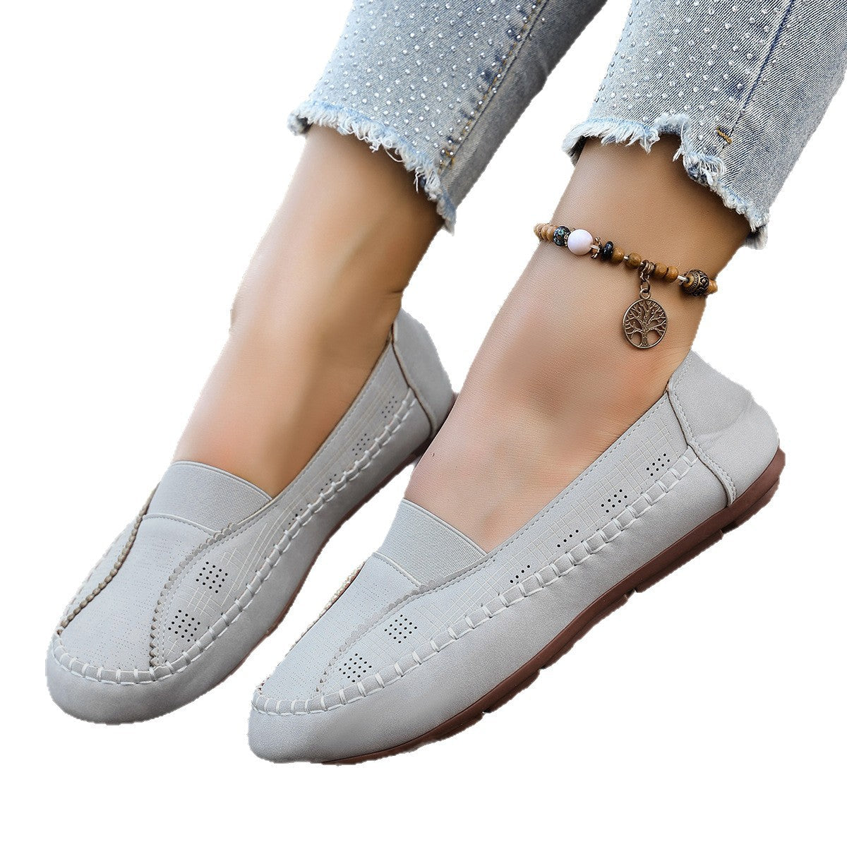 Damen Mokassins mit atmungsaktivem Obermaterial und handgenähtem Design R&B