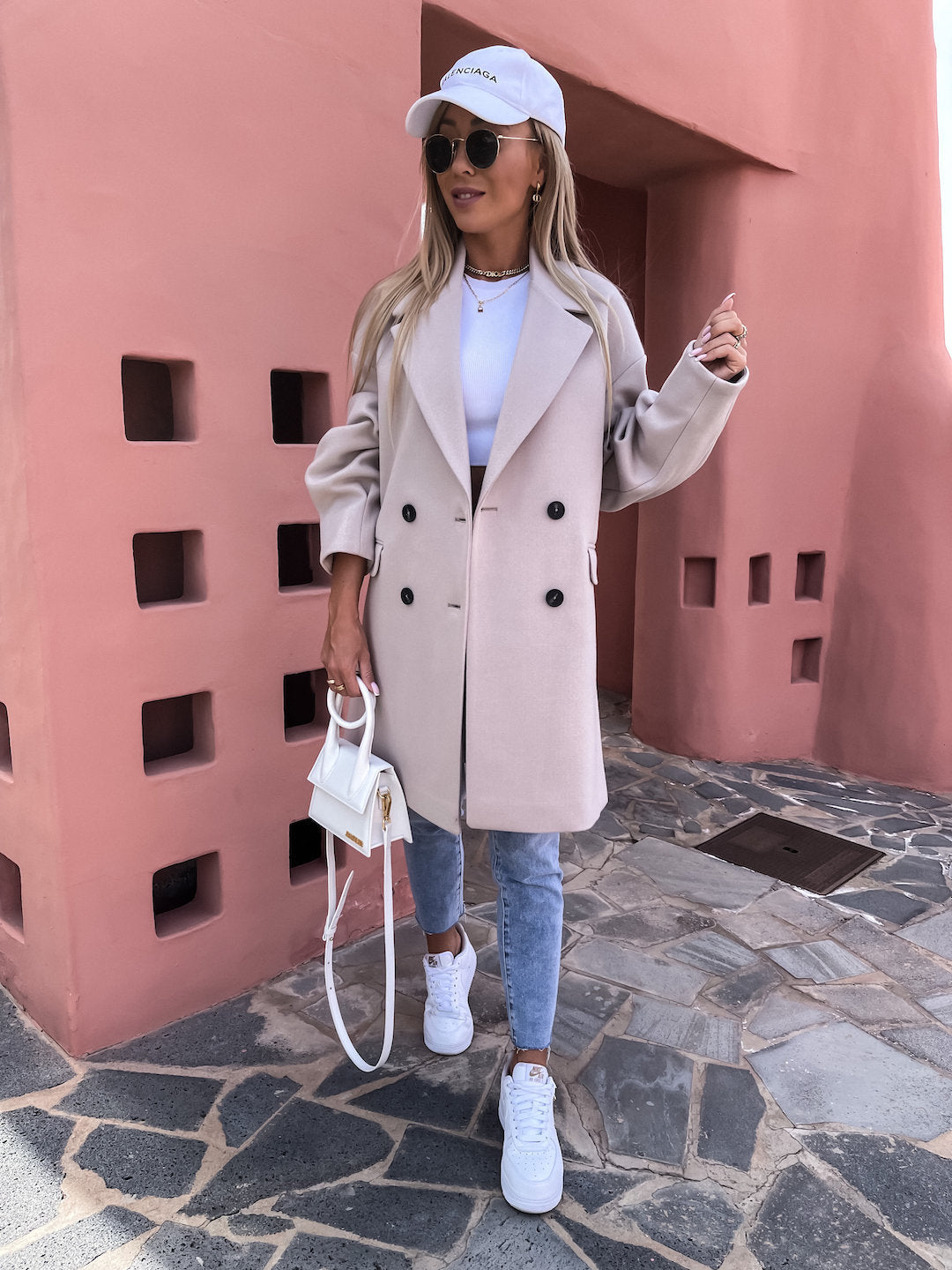 Damen eleganter und strukturierter Mantel im doppelten Design R&B