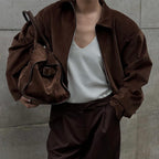Damen Modische Cordjacke mit lässigem Schnitt und geradem Kragen R&B